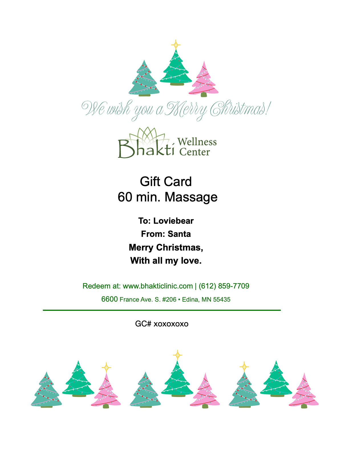 60 min. Massage Gift Certificate save 10%