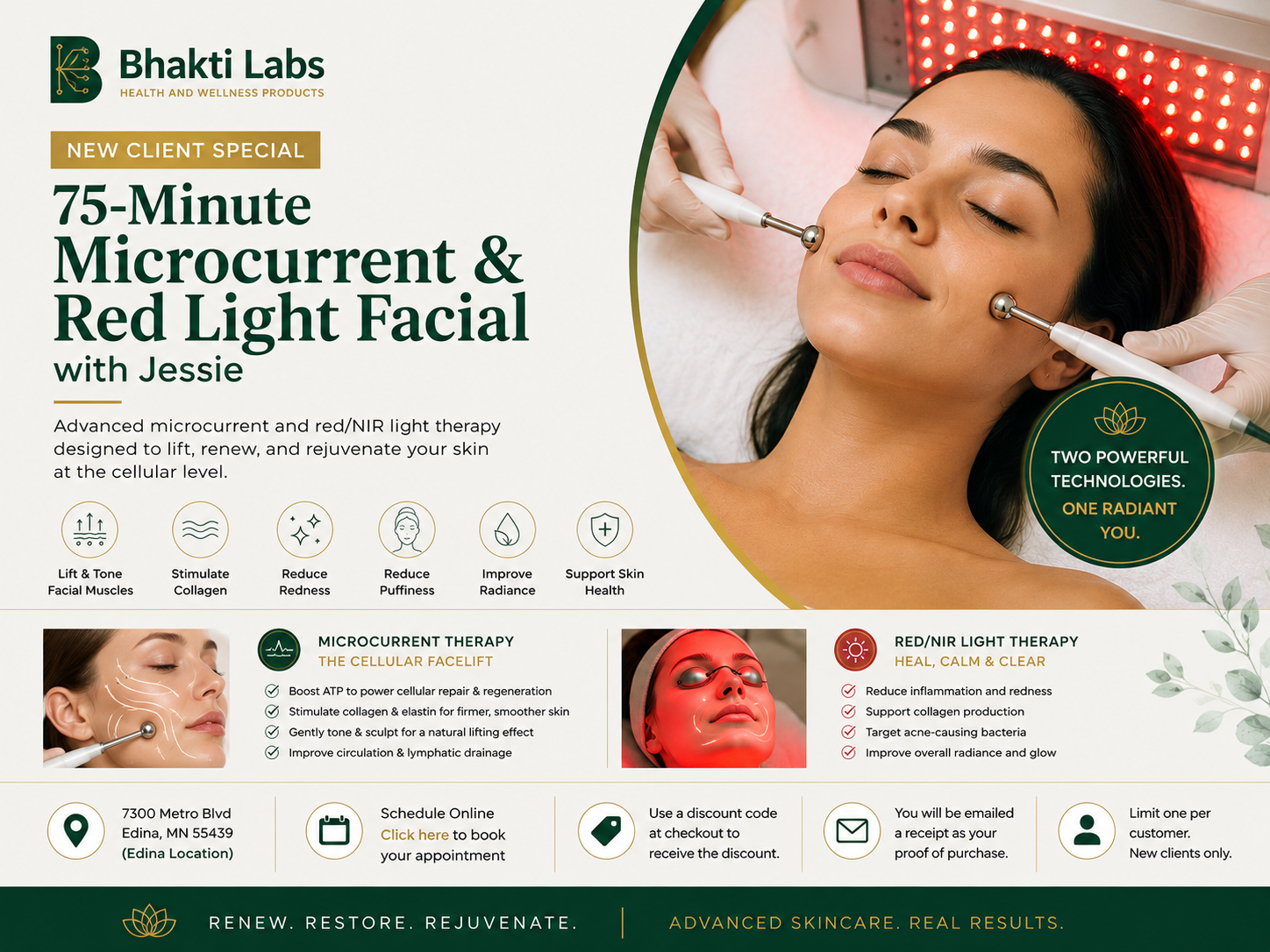 75-Minute Microcurrent & Red Light Therapy Facial with Jessie Bhakti Labs