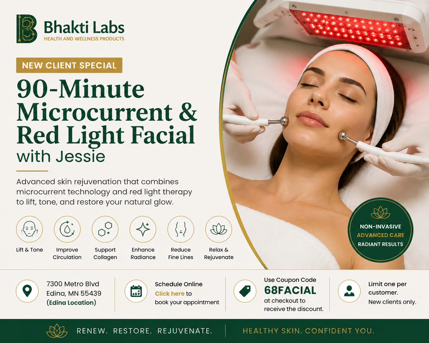 90-Minute Microcurrent & Red Light Therapy Facial Bhakti Labs